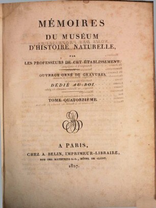 Mémoires du Muséum d'Histoire Naturelle. 14, 14. 1827