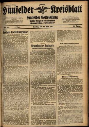 Erste Ausgabe vom Freitag, den 18. Mai 1934.