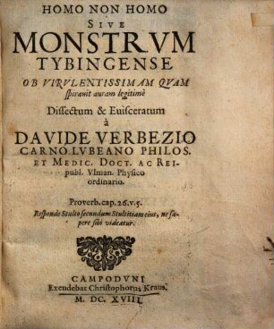 Homo non homo sive Monstrum Tubingense ...
