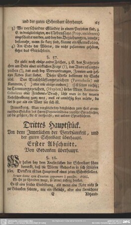 Drittes Hauptstück. Von dem Innerlichen der Beredsamkeit, und der guten Schreibart überhaupt