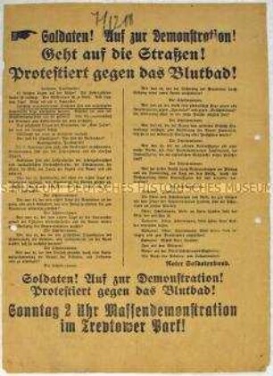 Aufruf des Roten Soldatenbundes an die Soldaten zu einer Demonstration gegen die Regierung von Friedrich Ebert und Philipp Scheidemann