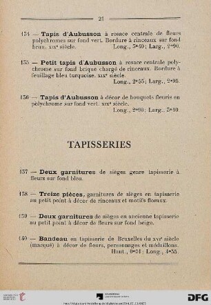 Tapisseries (Nr. 137-149)