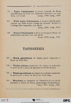 Tapisseries (Nr. 137-149)