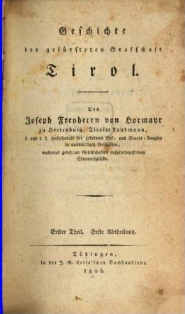 Geschichte der gefürsteten Graffschaft Tirol, 1,1
