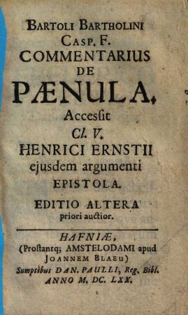Bartoli Bartholini Commentarius de paenula