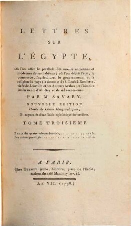 Lettres sur l'Égyte. Vol. 3 (1798)