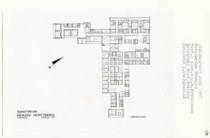 Sanatorium Ebingen (Diplomarbeit bei Peter Poelzig): Grundriss 1. Obergeschoss 1:200
