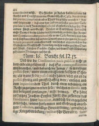 Num: 16. Bericht. fol. 12. 13.