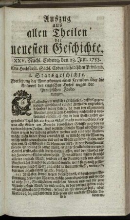 XXV. Nachlese. Coburg, den 23. Jun. 1753.