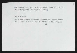 Brief von Gerhart Hauptmann an Edith Andreae