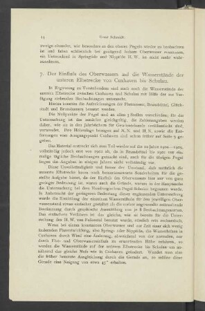 7. Der Einfluß des Oberwassers auf die Wasserstände der unteren Elbstrecke von Cuxhaven bis Schulau.