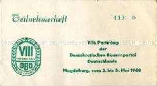 Teilnehmerausweis für den 8. Parteitag der Demokratischen Bauernpartei Deutschlands