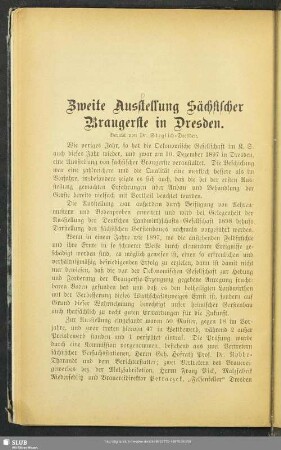 Zweite Ausstellung Sächsischer Braugerste in Dresden