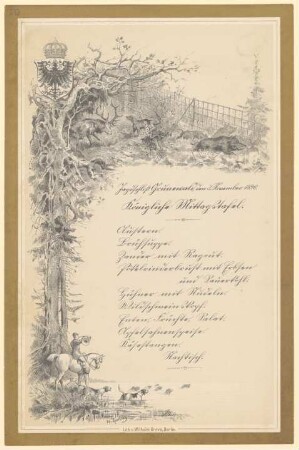 Menükarte : Königliche Mittagstafel, Jagdschloß Grunewald