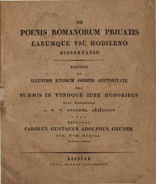 De poenis Romanorum privatis earumque usu hodierno dissertatio