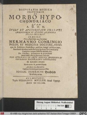 Disputatio Medica Inauguralis De Morbo Hypochondriaco