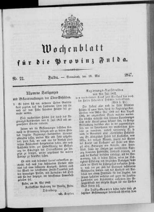 Nr. 22, Ausgabe vom 29. Mai 1847