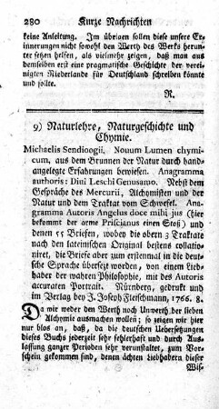 9) Naturlehre, Naturgeschichte und Chymie.