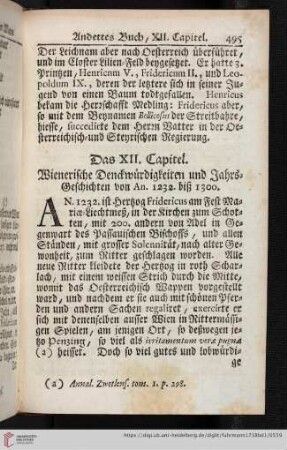 Das XII. Capitel. Wienerische Denckwuerdigkeiten und Jahrs-Geschichten von An. 1232 bis 1300