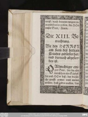 Die XIII. Betrachtung. Wie den Herren am stam deß heiligen Creutzes gedürstet hat/ und darnach abgestorben ist.