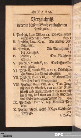 Verzeichniß derer in diesem Buch enthaltenen Predigten