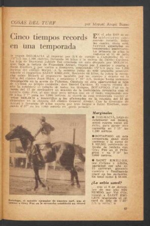 Cinco tiempos records en una temporada : Cosas del turf