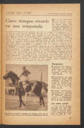 Cinco tiempos records en una temporada : Cosas del turf