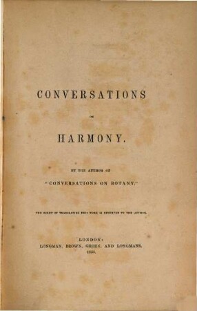 Conversations on Harmony : Mit Titelholzschnitt