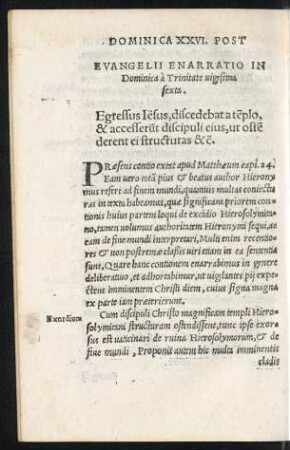 Evangelii Enarratio In Dominica a Trinitate vigesima sexta.