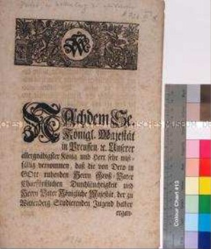 Edikt von Friedrich Wilhelm I. König in Preußen über das Verbot in Wittenberg zu studieren