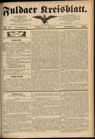 Erste Ausgabe vom Mittwoch, den 07. September 1904.