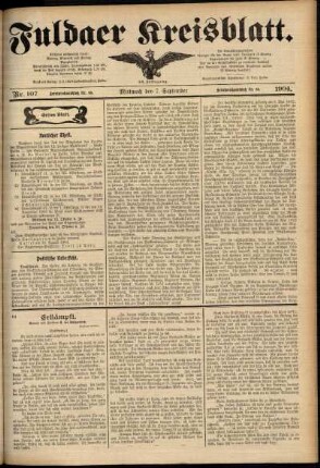 Erste Ausgabe vom Mittwoch, den 07. September 1904.