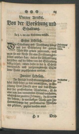 Vierter Artikel. Von der Vorsehung und Erhaltung