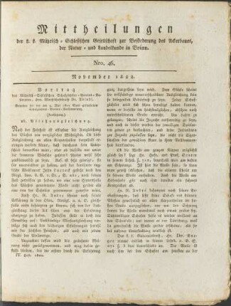 Mittheilungen. Nro. 46. November 1822.
