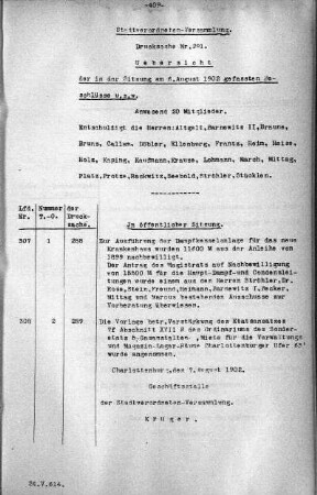 Uebersicht der in der Sitzung am 6. August 1902 gefaßten Beschlüsse u. s. w., 06. August 1902