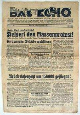 Regionale KPD-Zeitung "Das Echo" u.a. zur Arbeitslosigkeit