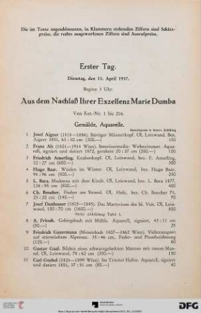 Gemälde, Aquarelle (Nr. 1-67)