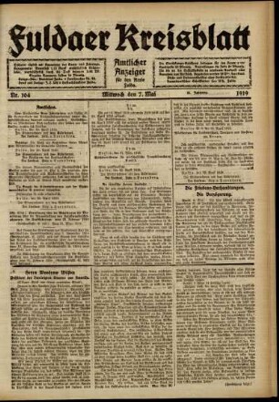 Ausgabe vom Mittwoch, den 07. Mai 1919.