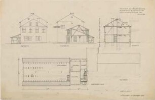 Döllgast, Hans; Englschalking; Schreinerei Benedikt Schabacker, Vollmannstraße 53/55 - Ostseite; Westseite DG (Ansichten; Schnitt; Grundriss)