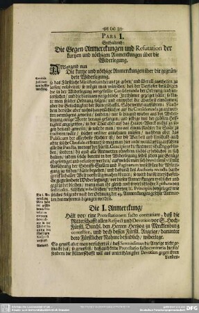 Pars I. Enthaltend: Die Gegen-Anmerckungen und Refutation der kurtzen und nöthigen Anmerckungen über die Widerlegung