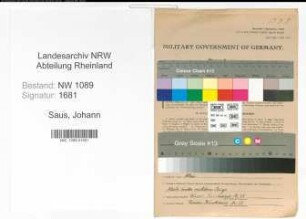 Entnazifizierung Johann Saus , geb. 23.04.1909 (Krankenwagenfahrer)