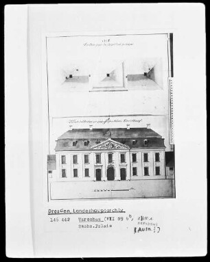 Warschau, Sächsisches Palais, Fassadenaufriß und Dachdraufsicht
