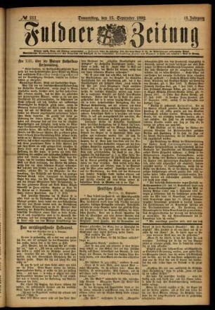 Ausgabe vom Donnerstag, den 15. September 1892.