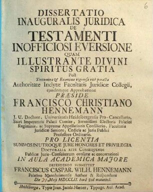 Dissertatio Inauguralis Juridica De Testamenti Inofficiosi Eversione