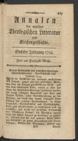 Zwei und Funfzigste Woche