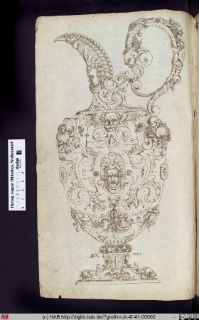Mit Ornamenten, Früchten, Masken und Grotesken verzierte Kanne