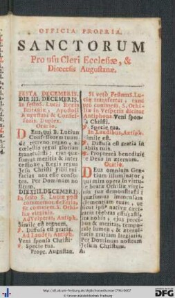 Officia Propria Sanctorum pro usu Cleri Ecclesiae, et Dioecesis Augustanae.