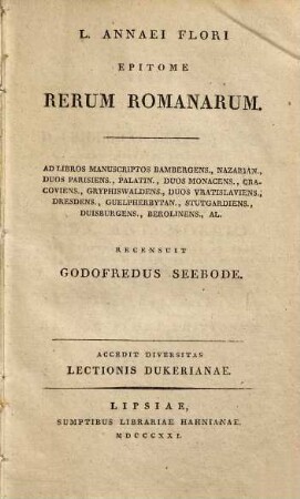 L. Annaei Flori epitome rerum Romanarum