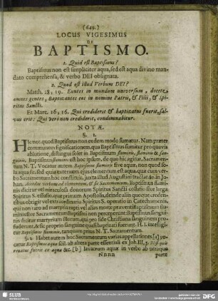 Locus Vigesimus. De Baptismo