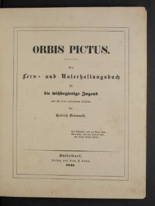 Orbis pictus : Ein Lern- und Unterhaltungsbuch für die wißbegierige Jugend mit 30 fein colorirten Tafeln